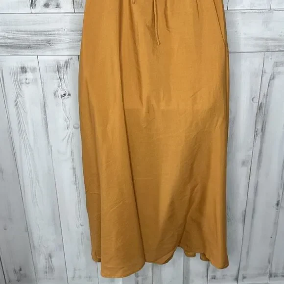 NWT Outerknown La Luna Golden Yellow Cami Silk Blend Strappy Back‎ Midi Dress S